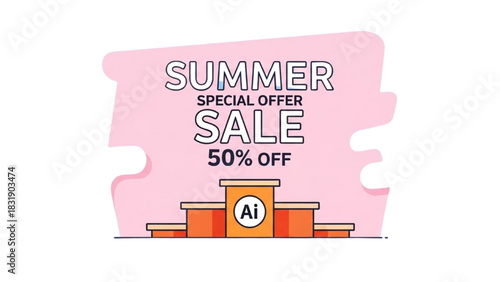 Promotional advertising banner for a seasonal summer discount offer with a winner's podium