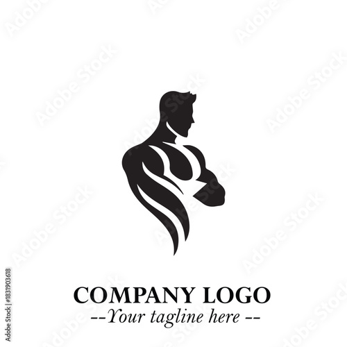 Man With Muscle Logo Symbol in Black on White Background for Strong Bold Fitness Branding Design Art