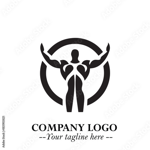 Man With Muscle Logo Symbol in Black on White Background for Strong Bold Fitness Branding Design Art