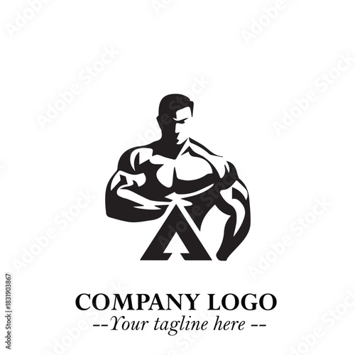 Man With Muscle Logo Symbol in Black on White Background for Strong Bold Fitness Branding Design Art