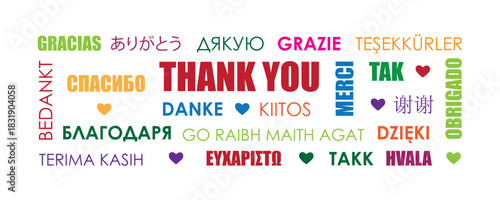 thank you text in different languages vector illustration