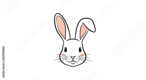 A cute and simple cartoon illustration of a white rabbit's head with pink ears and a sweet expression on a white background.
