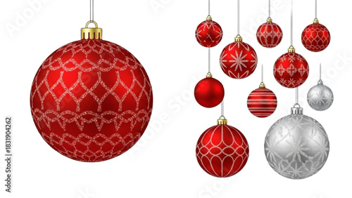 Festive Christmas Ornaments A Collection of Red and Silver Holiday Baubles