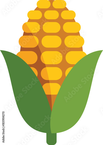 This illustration features a single ear of corn, ripe for harvest and ready to be enjoyed