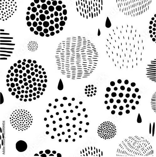 Abstract Black and White Circles and Lines Pattern