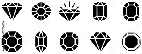 Collection of Black Diamond Icons in Various Cuts and Styles