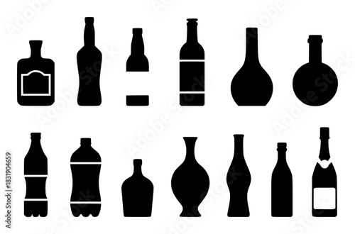 Collection of Black Silhouettes of Various Bottles and Vases