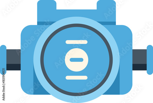 Blue water meter measuring consumption in cubic meters, flat style icon