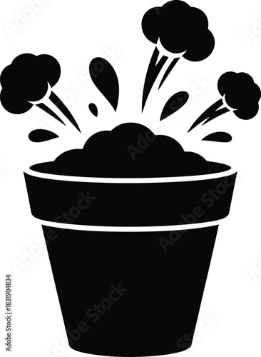 A simple black and white illustration of a flowering plant in a pot
