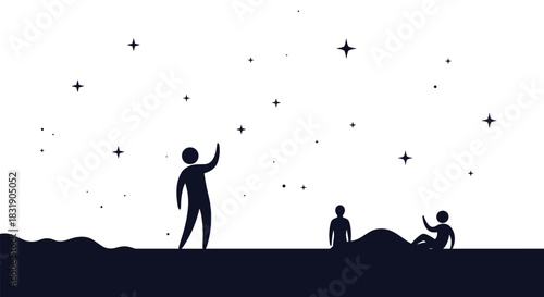 A silhouette of people on a hill looking up at a starry night sky, representing dreams, exploration, or stargazing.