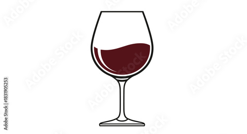 A simple and elegant icon of a glass of red wine with a gentle wave in the liquid, on a clean white background.