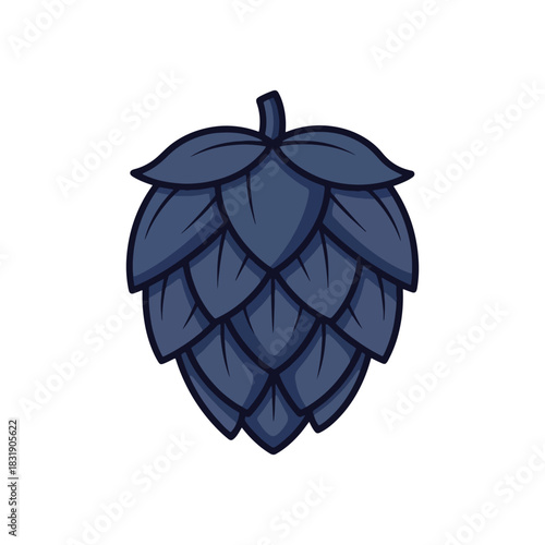 Stylized illustration of a hop cone in shades of blue, isolated on a white background.