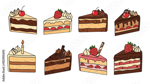 Cake Slices Collection Delightful Dessert Illustrations