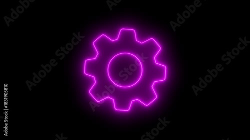Neon line Management setting gear maintenance and fixing symbol animation. gear mechanism wheel for teamwork success and technology concept. 4K video
