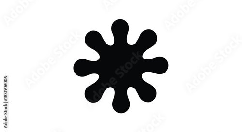 Bold black silhouette of a paint splat or ink blot with eight rounded lobes, isolated on a simple white background for design.