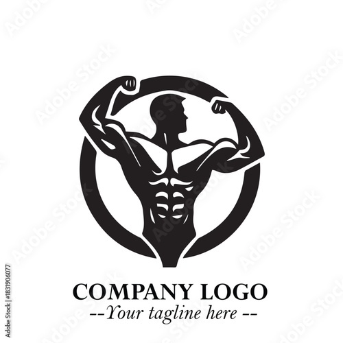 Man With Muscle Logo Symbol in Black on White Background for Strong Bold Fitness Branding Design Art