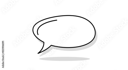 Simple hand-drawn speech bubble icon with a black outline and subtle grey shadow, isolated on a clean white background for text.