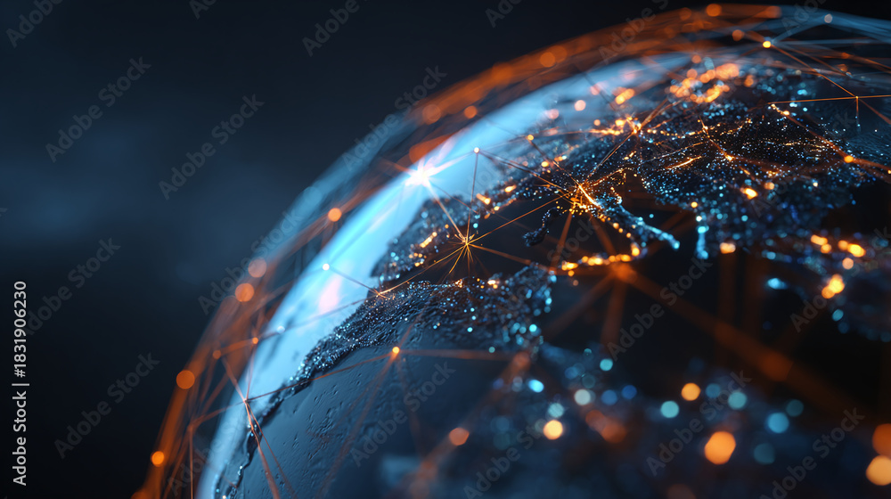 Obraz premium A mesmerizing view of Earth with global network connections. The image depicts a network that appears to be spread across continents.