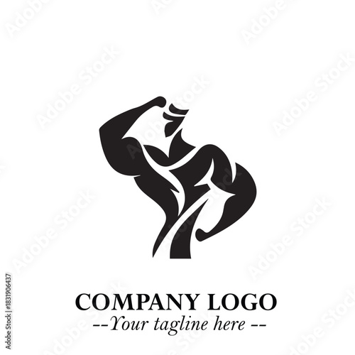 Man With Muscle Logo Symbol in Black on White Background for Strong Bold Fitness Branding Design Art