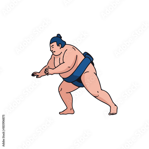 A cartoon illustration of a sumo wrestler in traditional attire preparing for a match.