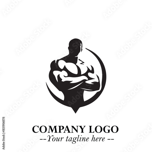 Man With Muscle Logo Symbol in Black on White Background for Strong Bold Fitness Branding Design Art