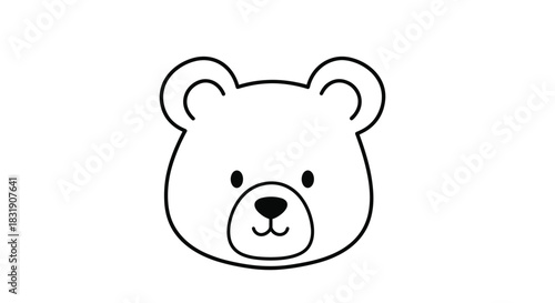 Simple and cute black outline drawing of a teddy bear's face, ideal for a children's coloring book page or nursery decor.