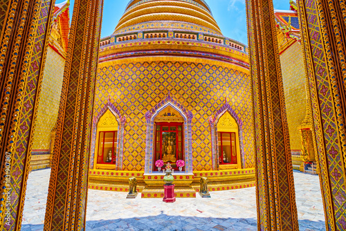 Phra Prang pagoda with golden ornaments, Wat Ratchabophit temple in Bangkok, Thailand