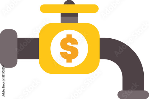 Simple vector illustration of a yellow valve regulating the flow of money