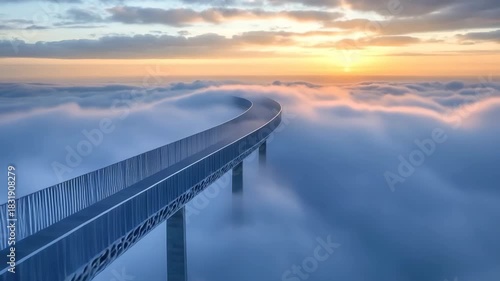 Wallpaper Mural Elevated view of a bridge emerging from clouds at sunrise over a mountainous landscape Torontodigital.ca