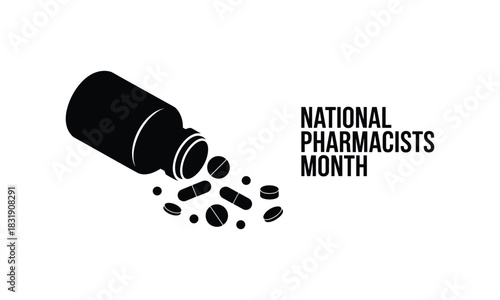 Celebrating National Pharmacists Month in black and white with pills concept design