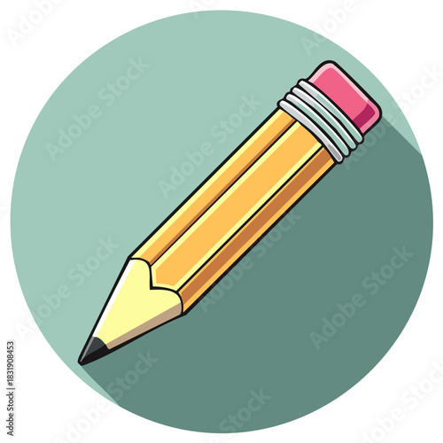 Illustration of a Number Two Pencil with Eraser on Light Green Circle Background for Design