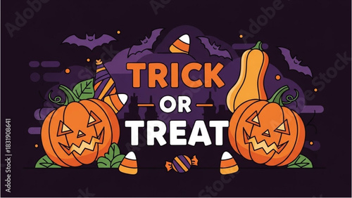 Halloween Trick or Treat Pumpkins and Candy Corn Illustration
