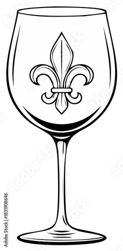 Elegant stemmed glass with classic French fleur-de-lis icon vector illustration