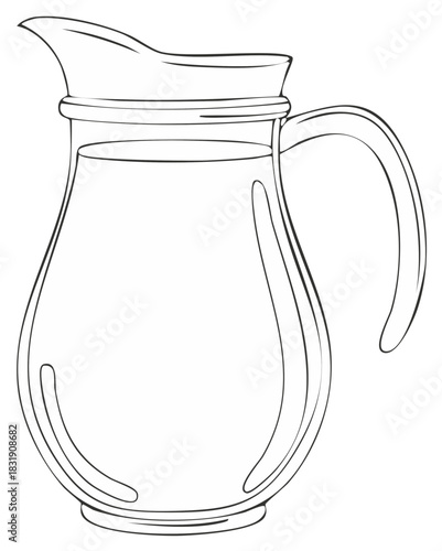 Outline Illustration of Glass Pitcher with Liquid Inside, Drinkware for Beverage Serving, Tableware Equipment
