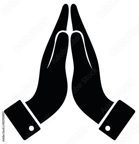 Stylized black icon of two cupped hands pressed together in a gesture of prayer or greeting