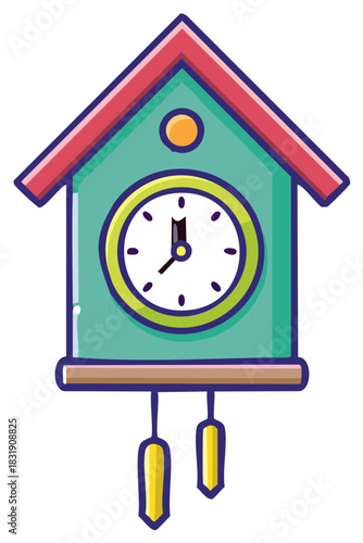 Colorful Cuckoo Clock Cartoon Illustration Home Decor Time Telling Mechanism