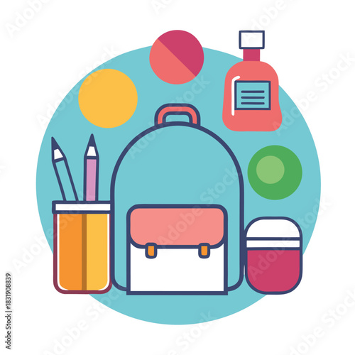 Back to School Supplies Circle Vector Illustration