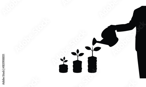 Investment growth with watering plant and rising financial graph