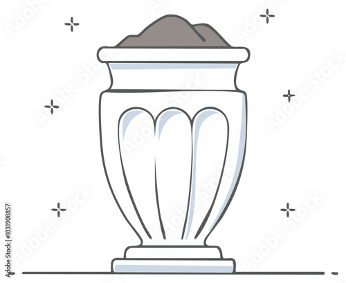 Cremation urn illustration featuring ash filled white vase simple elegant design