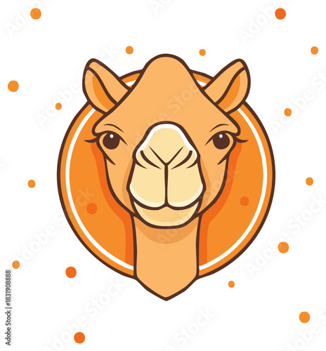 Stylized Illustration of a Friendly Camel's Head with Orange Dots