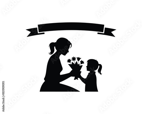 Mother and daughter silhouette adorned with flowers in loving celebration