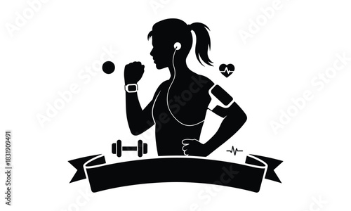 Woman Exercising with Dumbbells and Fitness Tracker for Health and Wellness