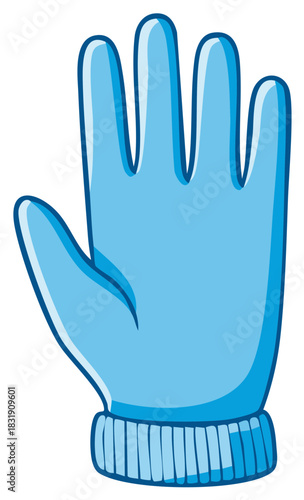 Stylized cartoon of a light blue glove with five fingers open showing protection and a cuff detail