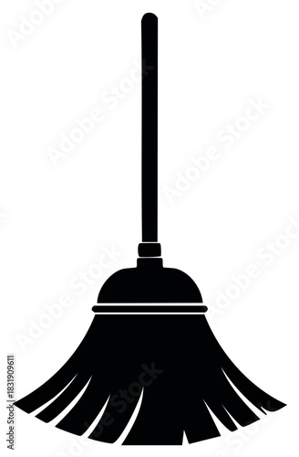 Black silhouette icon of a traditional household broom for sweeping and general cleaning tasks