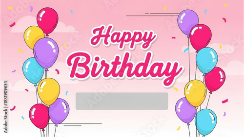 Happy Birthday Celebration with Balloons and Confetti - Festive Greeting Card