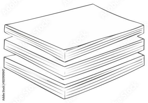 Simple line art sketch of a stack of blank paper sheets or office documents
