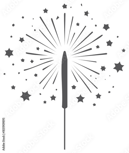 Sparkler Illustration with Stars, Light Beams for Holiday Celebrations, Festive Events, and New Year's Eve
