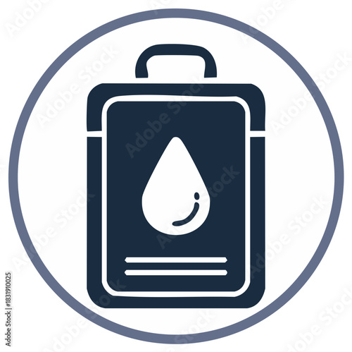 Water container with water drop symbol inside the circle represents pure clean safe drinking water