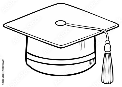 Simple Drawing of a Graduation Cap with Tassel Black and White
