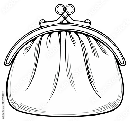 Classic coin purse money bag illustration with vintage metal clasp closure